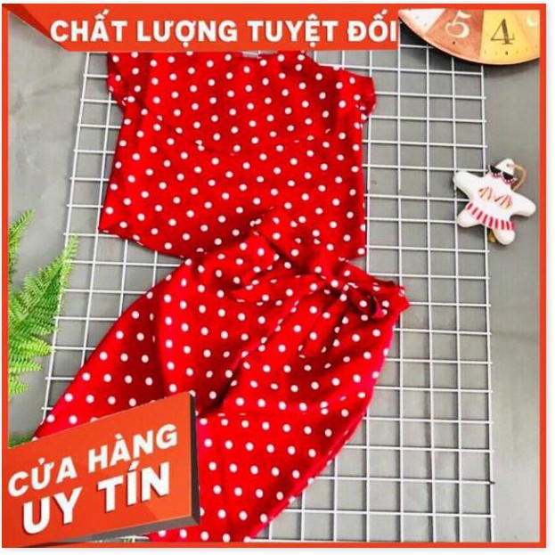 Thời Trang Bé Gái- Đồ Bộ Hè Chấm Bi Dây Bèo Áo Rời Quần Mẫu Mới