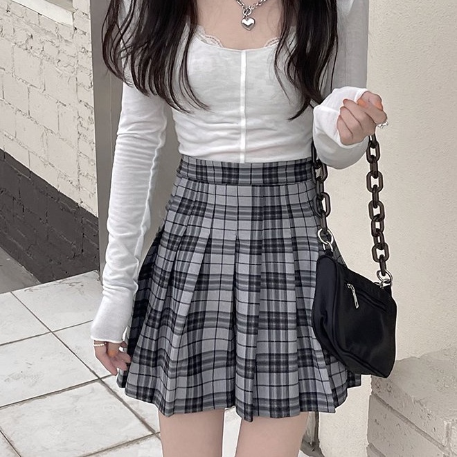 Chân váy caro xếp ly cạp cao hách dáng siêu cao phong cách hàn quốc hàng quảng châu | BigBuy360 - bigbuy360.vn