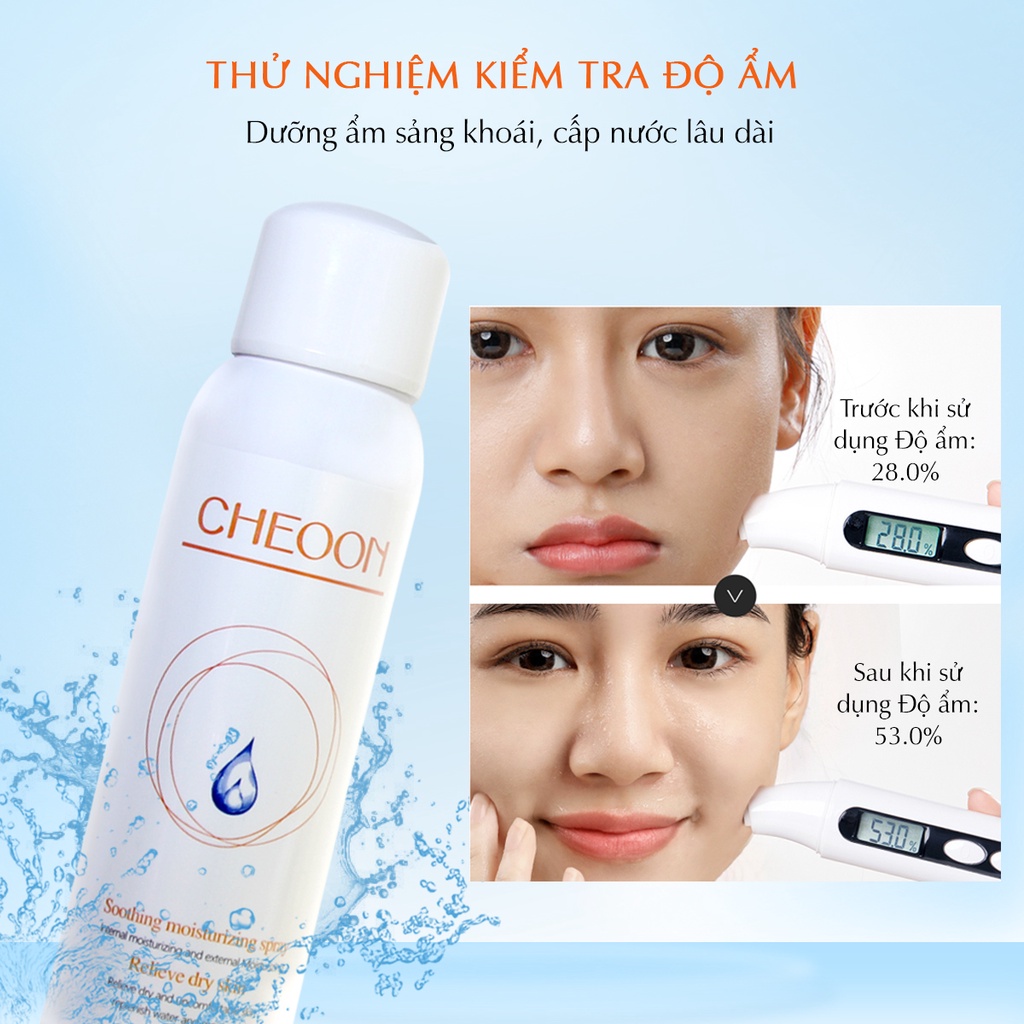 Xịt khoáng nano dưỡng ẩm CHEOON giúp giữ ẩm làm dịu da, làm giảm các triệu chứng dị ứng, bổ sung khoáng chẩt cho da150ml