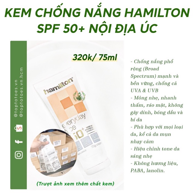 KEM CHỐNG NẮNG HAMILTON SPF 50+ NỘI ĐỊA ÚC