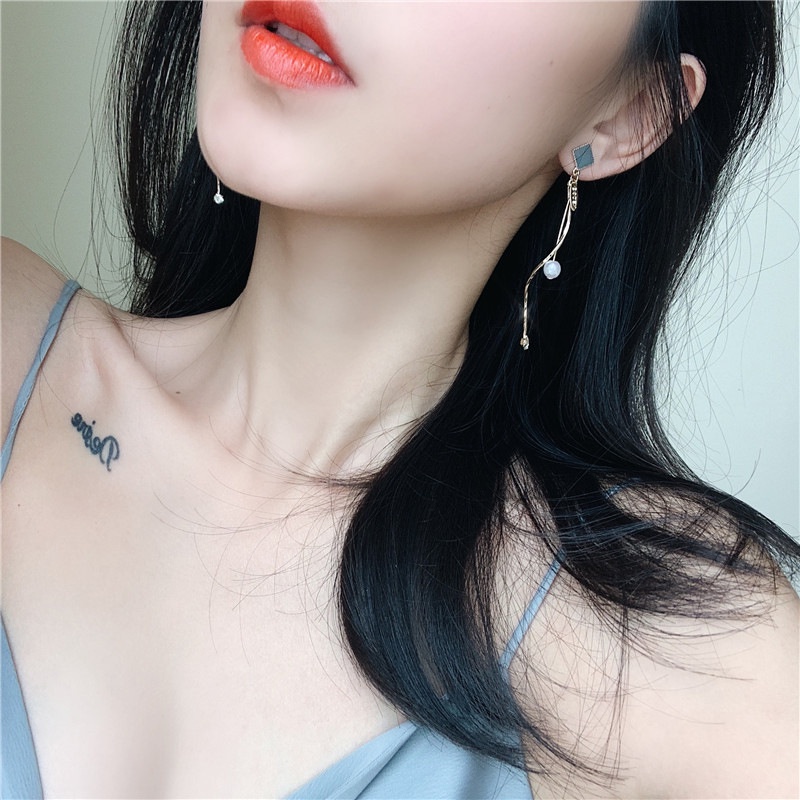 Khuyên tai kẹp không bấm lỗ chốt cố định K169 bằng hợp kim mạ vàng hình vuông dáng dài Leous Accessories