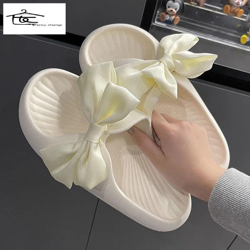 Dép Quai Ngang Đính Nơ Đế Dày Thời Trang Mùa Hè Cho Nữ