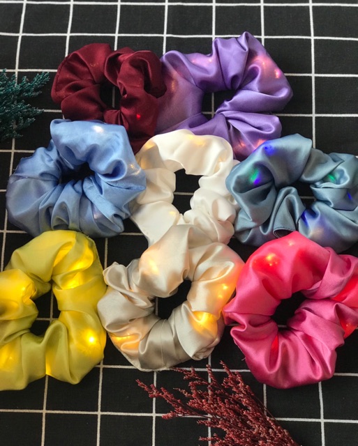 Dây Scrunchies, cột tóc, vòng tay vải phi bóng phát sáng 8 màu