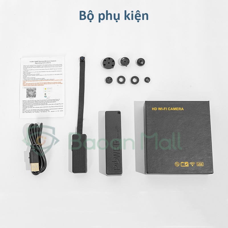 Camera mini wifi FullHD 4K kết nối điện thoại không dây siêu nhỏ hành trình quay phim BaoanMall V300 Air