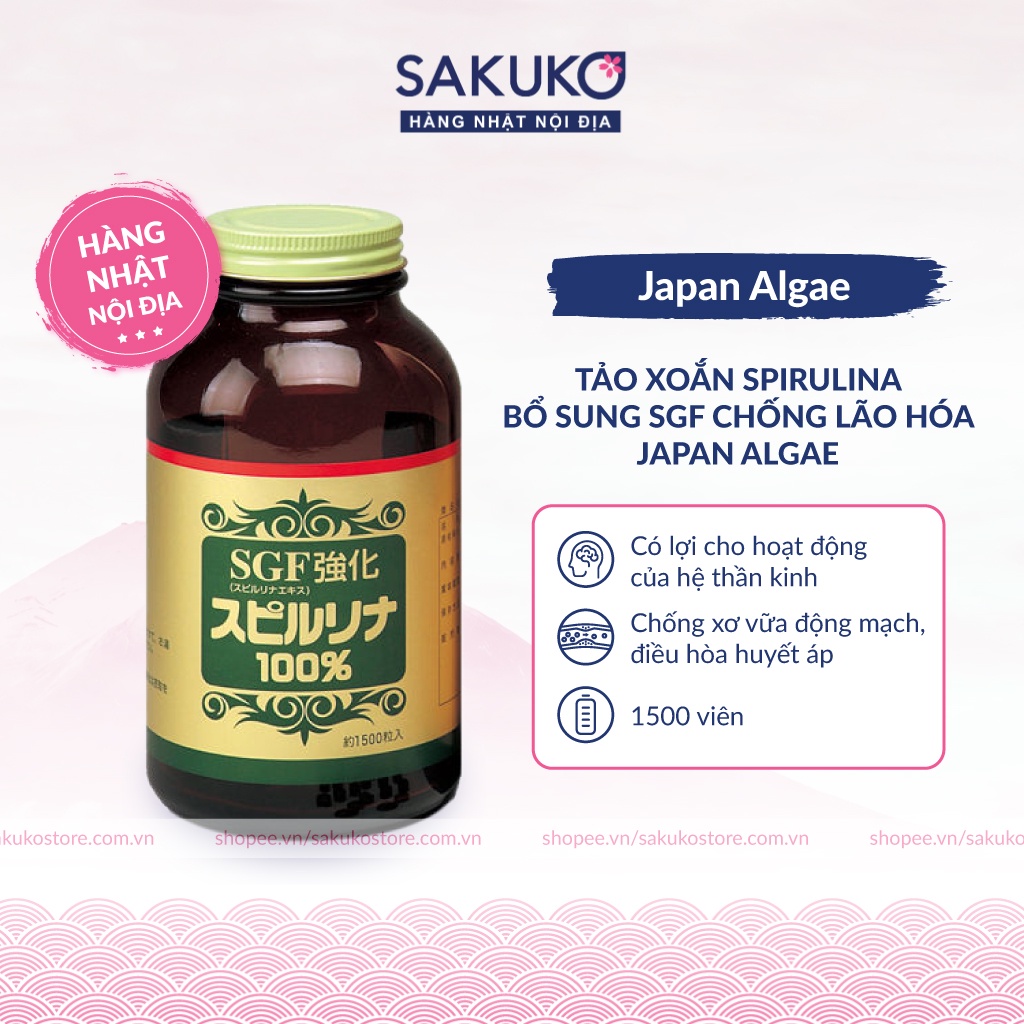 Tảo xoắn spirulina bổ sung SGF 1500v chống lão hóa, tăng cường sức khỏe hàng Nhật nội địa Sakuko