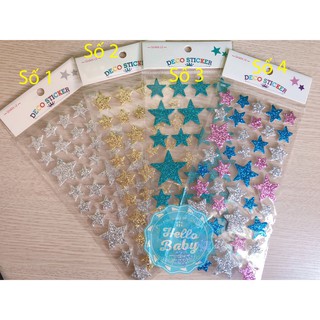 Hình dán sticker xốp nhũ hình trái tim, ngôi sao