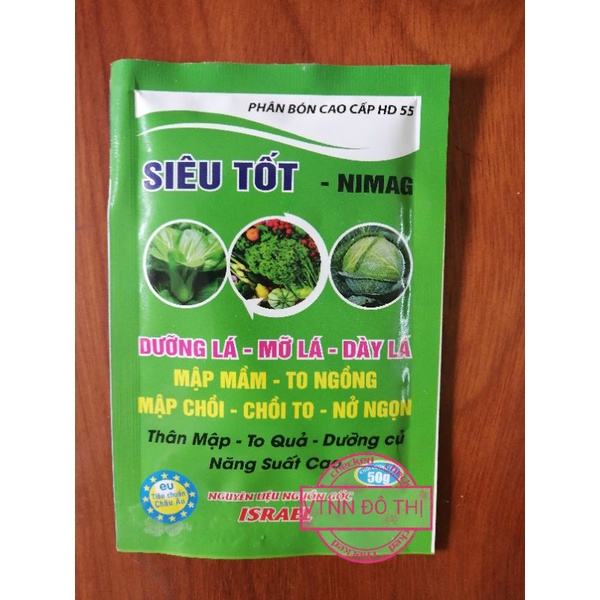 Phân bón rau màu Siêu tốt - Nimag Siêu dưỡng lá, dày lá, mập mầm, chồi to, nở ngọn gói 50 gram