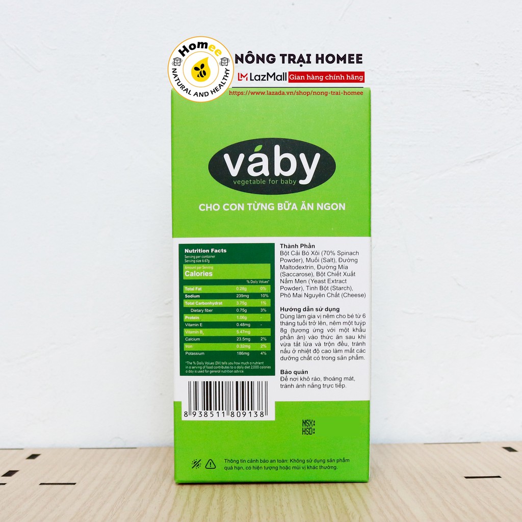 Bột nêm Rau &amp; Phô mai dành cho bé ăn dặm VABY Hộp 48g (6 gói x 8g) - Gia vị nêm và rắc dành cho bé từ 6 tháng tuổi