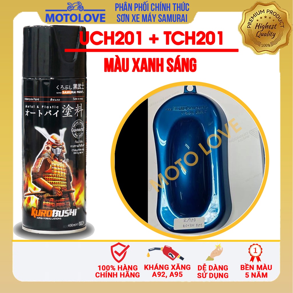 Combo sơn samurai màu hai lớp xanh sáng UC + TCH201 loại 2K chuẩn quy trình độ bền 5 năm gồm 2K04 -TCH201 - UCH201 -2k01