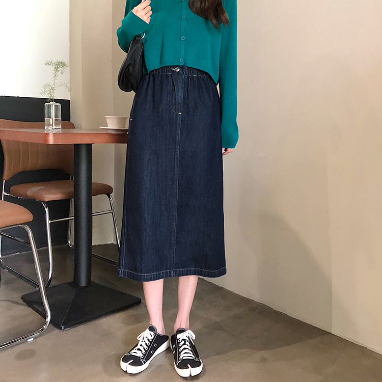 Chân váy jean dáng chữ A eo cao thanh lịch cho nữ 37127