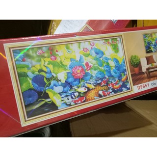 tranh đính đá cá chép hoa sen 160x90cm