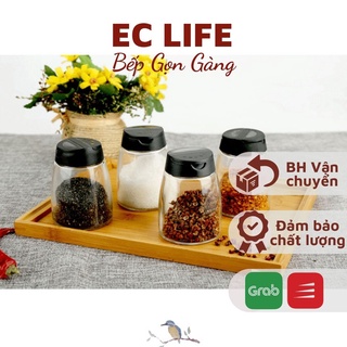 [ Set 4 ] Lọ Đựng Gia Vị, Hũ Đựng Gia Vị Bằng Thủy Tinh Nắp Bật Hai Đầu Chiết Meto Màu Đen Dung Tích 150ml 0103-D