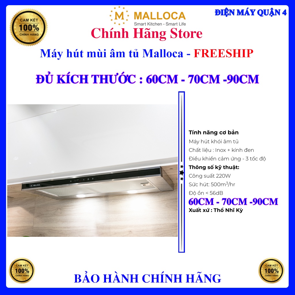 Máy hút mùi âm tủ Malloca K1506 TC, Malloca K1507 TC, Malloca K1509 TC , Hàng chính hãng