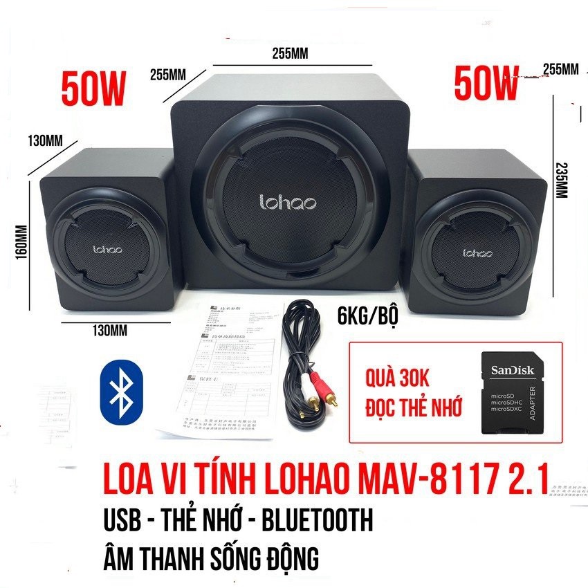 Bộ loa vi tính bluetooth Lohao MAV-8117 công suất 50W ( 2 loa 10w+ 1 loa 30w)