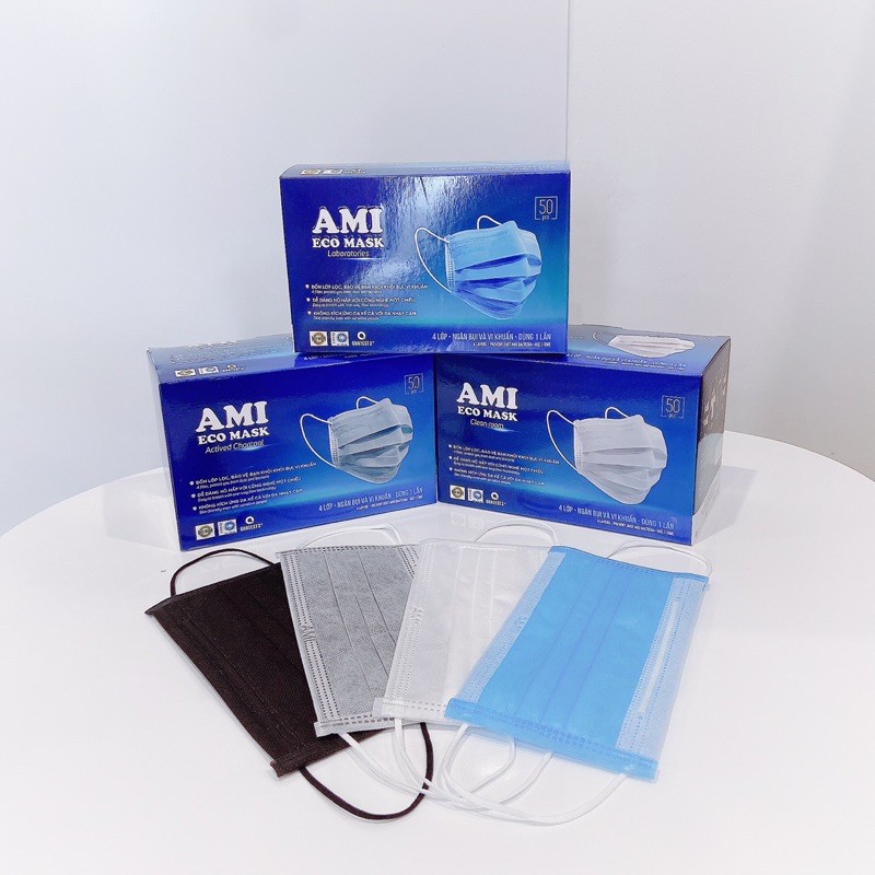 Khẩu Trang Y Tế Kháng Khuẩn 4 Lớp AMI Đủ Màu Xanh, Đen, Xám, Trắng (50 chiếc 1 Hộp) | BigBuy360 - bigbuy360.vn
