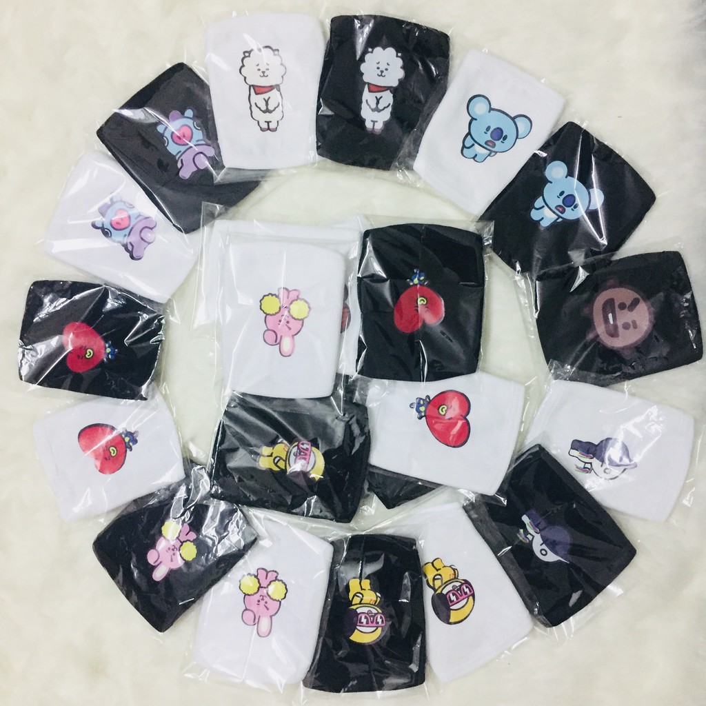 Khẩu trang BT21 BTS - vải in hình 3D (KM tặng Sticker-huy hiệu-bút BT21 BTS) |shopee. Vn\mockhoa55