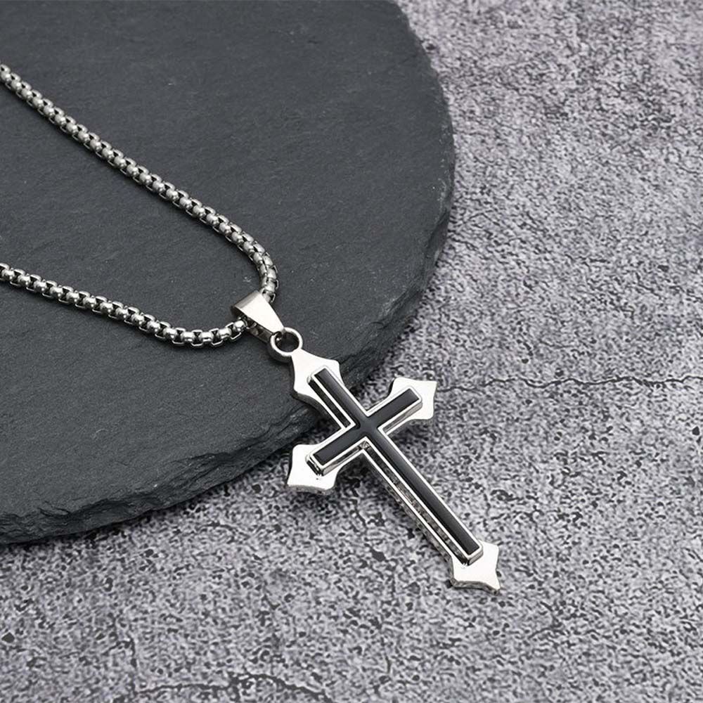 Dây chuyền thép không gỉ mặt thánh giá màu đen phong cách gothic đường phố thời trang dành cho nam