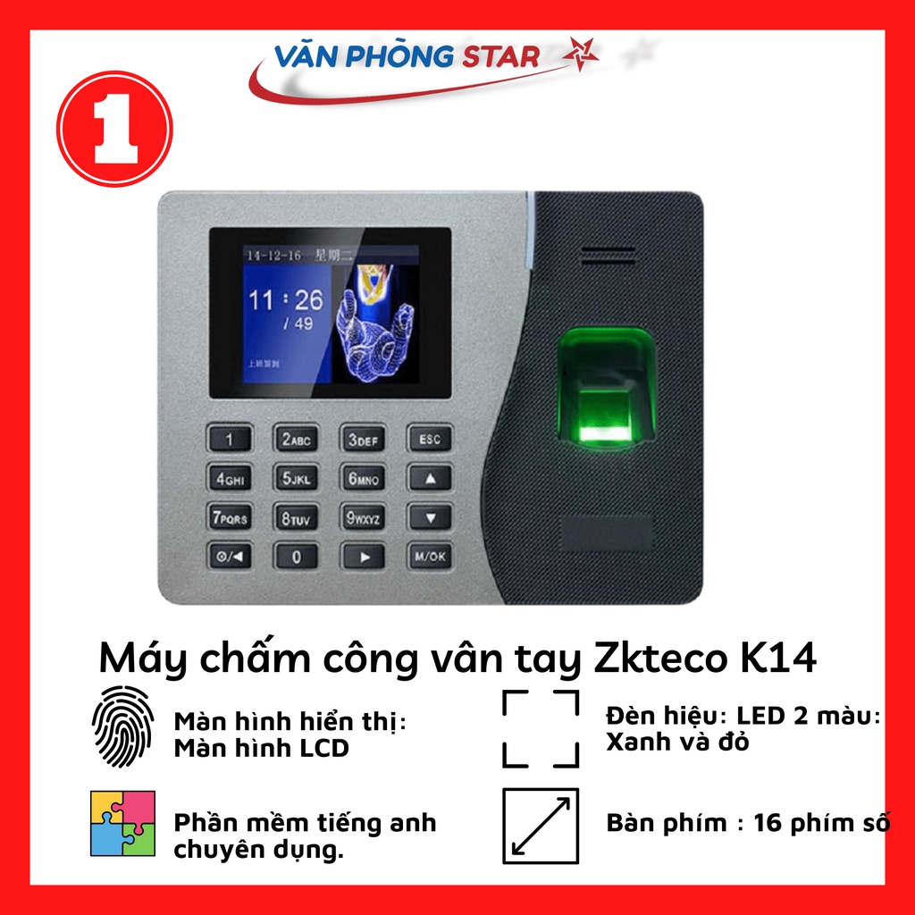 Máy chấm công vân tay Zkteco K14
