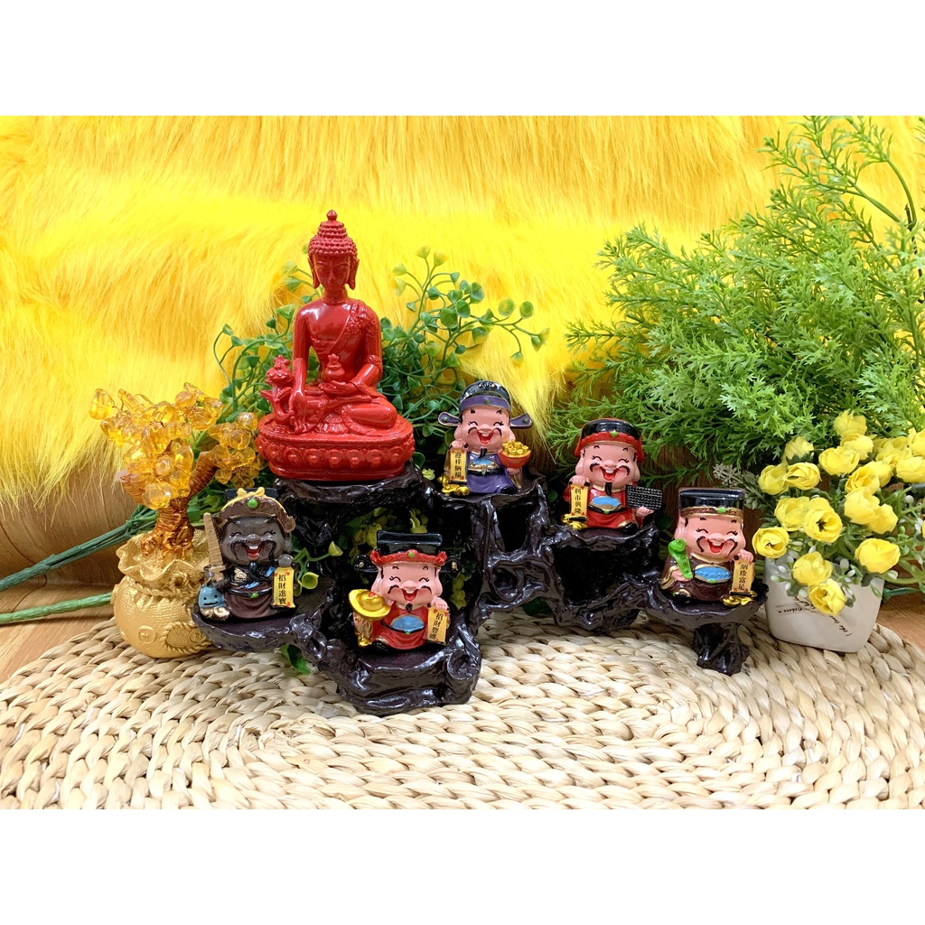 Tượng Phật Thích Ca cùng Ngũ Công Thần Tài tọa Đế 6 Chân (Hình Thật)