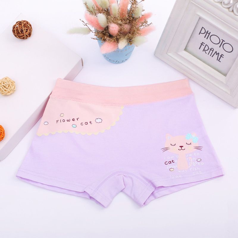 Quần Lót Boxer Cotton In Họa Tiết Mèo Hoạt Hình Màu Tương Phản Cho Bé