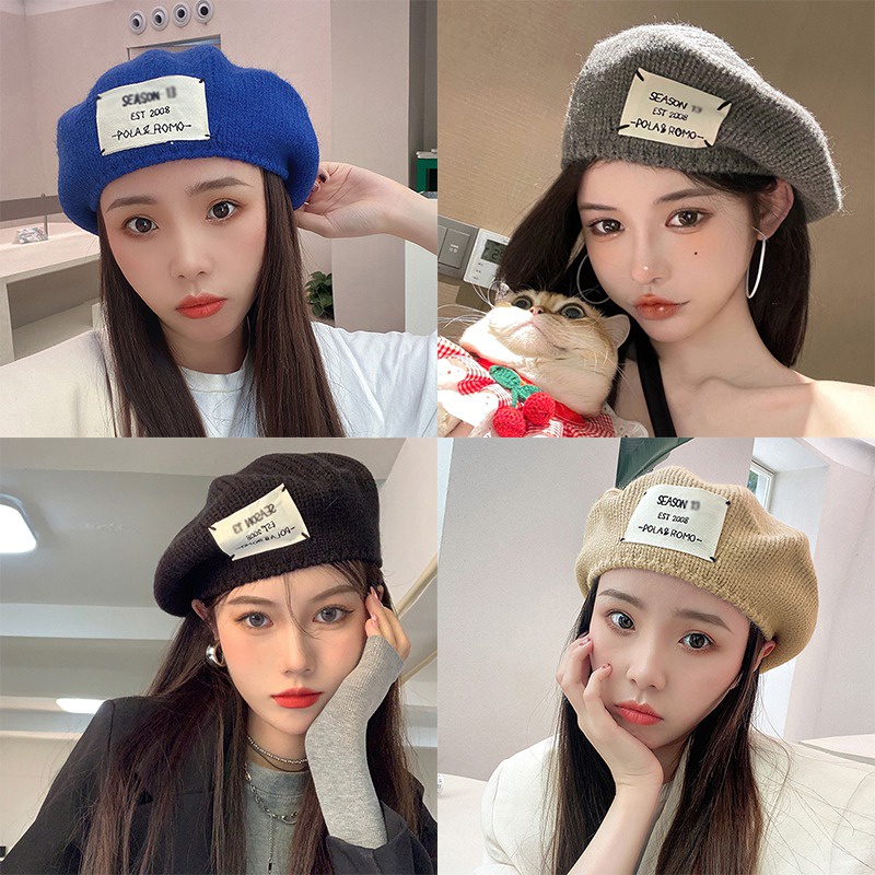 Mũ beret dệt kim phong cách thời trang Pháp dành cho nữ