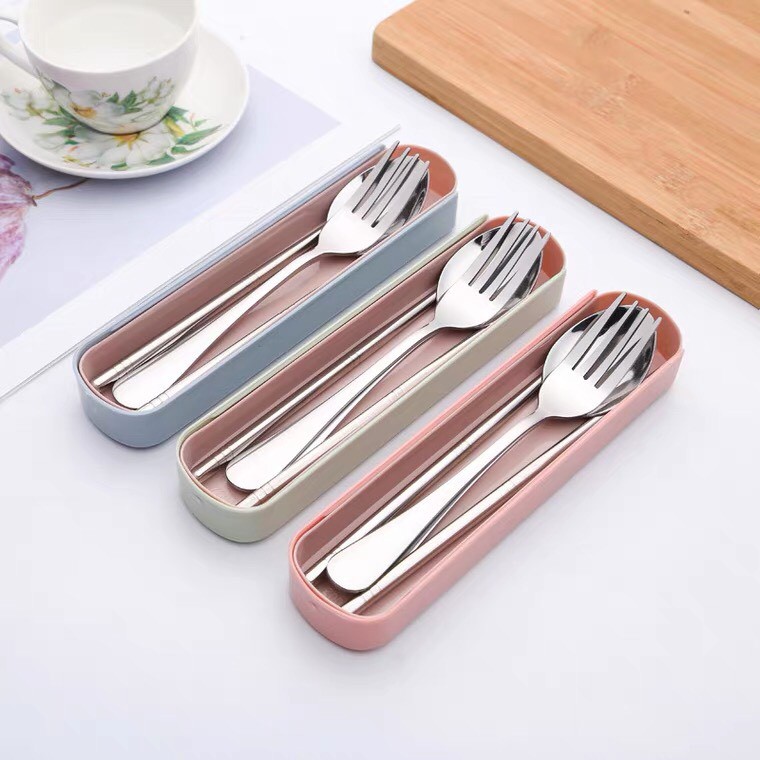 Bộ đũa thìa dĩa INOX kèm hộp đựng tiện lợi sang trọng cho du lich, văn phòng
