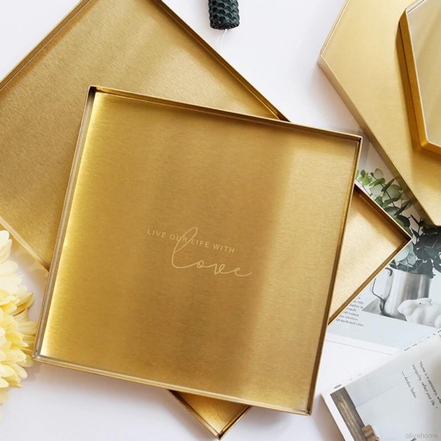 Khay kim loại gold / lót da nhiều kích thước