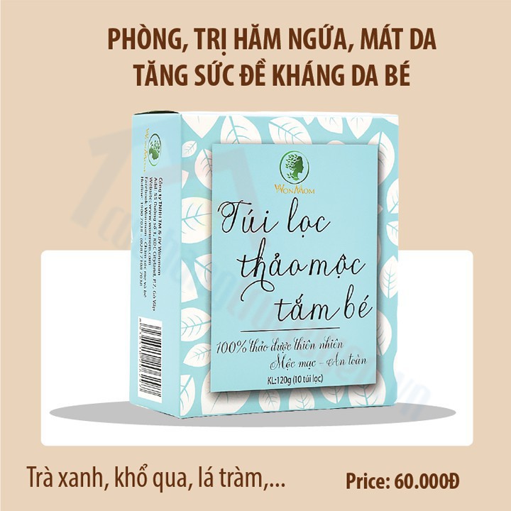 Túi Lọc Thảo Mộc Tắm Cho Bé - Hộp 10 Gói | Làm Sạch | Ngừa Rôm Sẩy | Ngăn Khô Da | Không Cay Mắt Trẻ - Wonmom