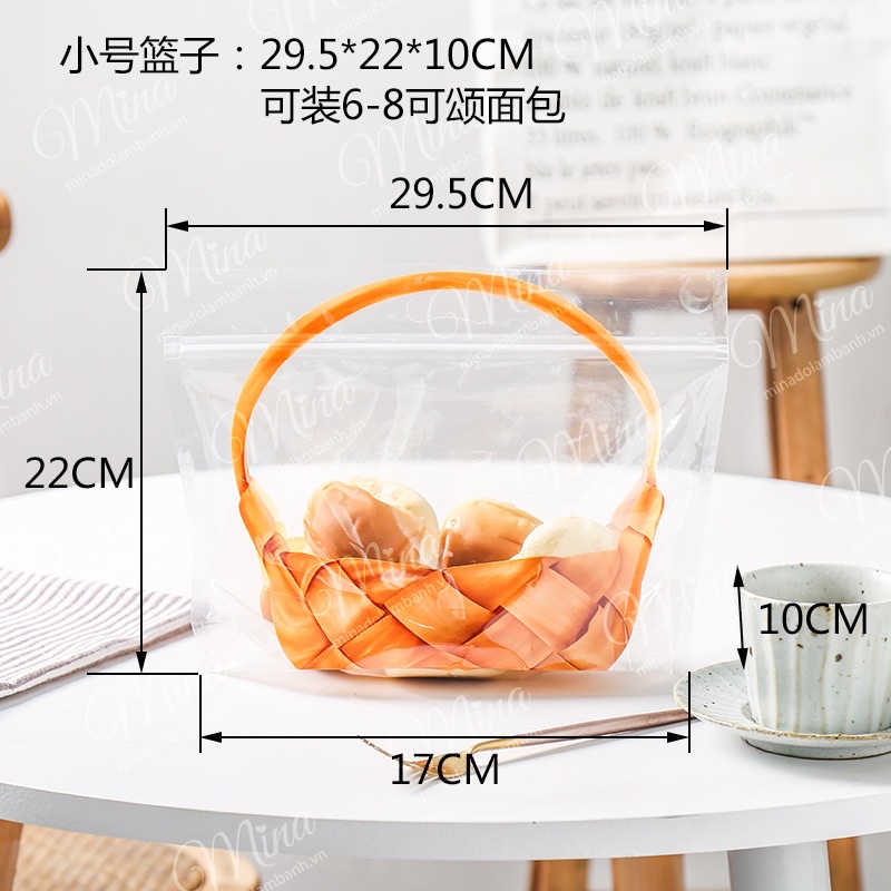 Túi zip đựng bánh/kẹo hình GIỎ MÂY - 10 chiếc
