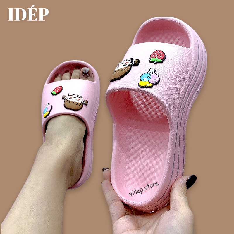 𝐢𝐃É𝐏 𝐃𝐋𝟐𝟒𝟒 Dép bánh mì cross Baya nữ quai ngang hình Chibi cô gái đế độn cao 5cm gợn sóng tăng chiều cao EVA siêu nhẹ