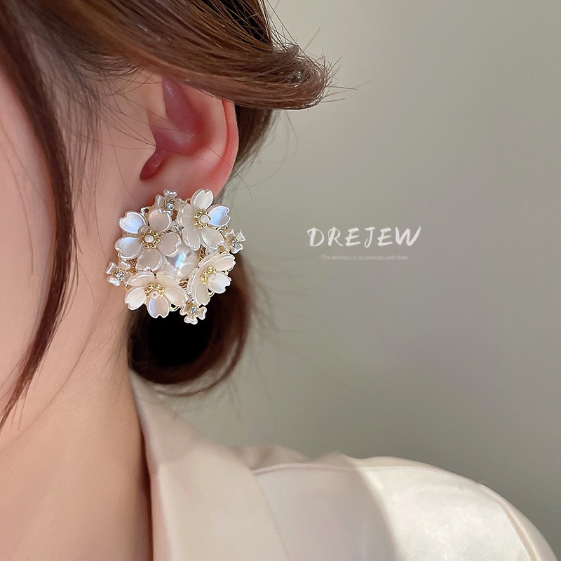 DREJEW Khuyên tai mạ vàng/ bạc hình hoa đính ngọc trai phong cách mori Pháp ngọt ngào
