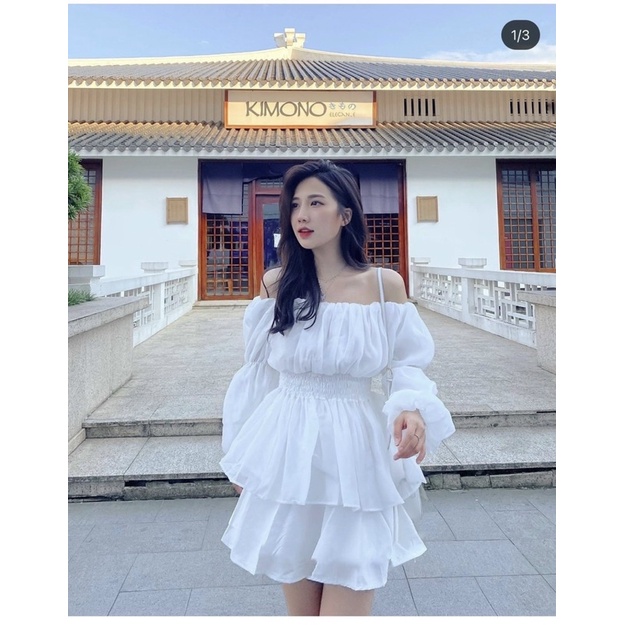 SET ÁO BẸT VAI PHỒNG CV XẾP LI TRẮNG