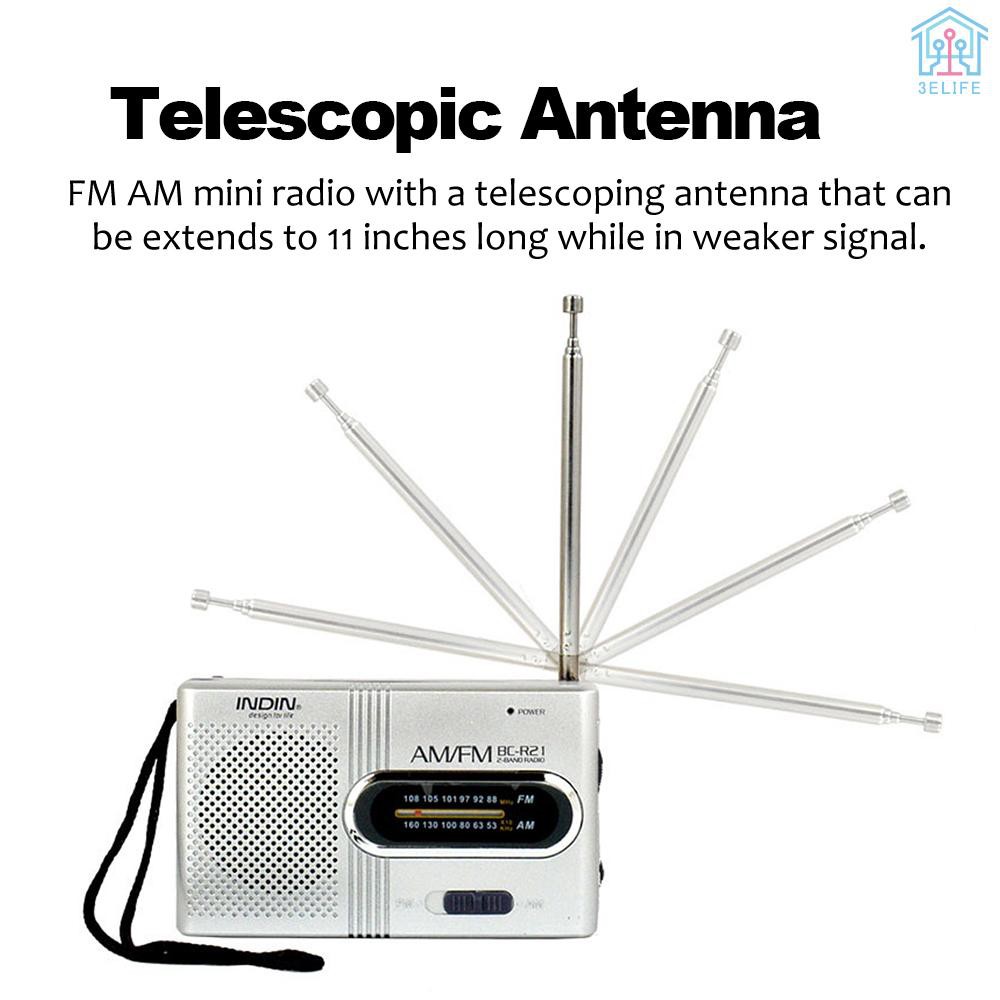 【E&V】Mini Radio Portable Speaker AM FM Adjustable Telescopic Antenna Pocket Radios