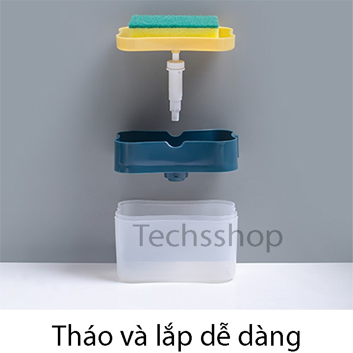 Hộp Bơm Xà Phòng Rửa Chén Đa Năng 2in1 - Soap Pump And Sponge Caddy - Tặng Kèm Bọt Biển