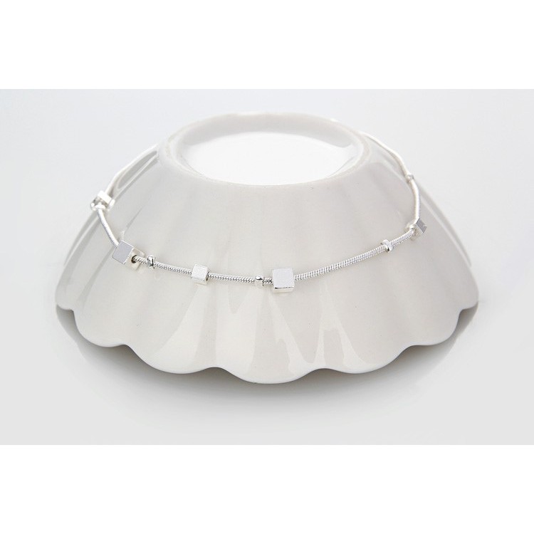 Lắc chân nữ hột vuông lập phương to nhỏ xen kẽ xi bạc 925 trắng sáng dễ thương - namimi