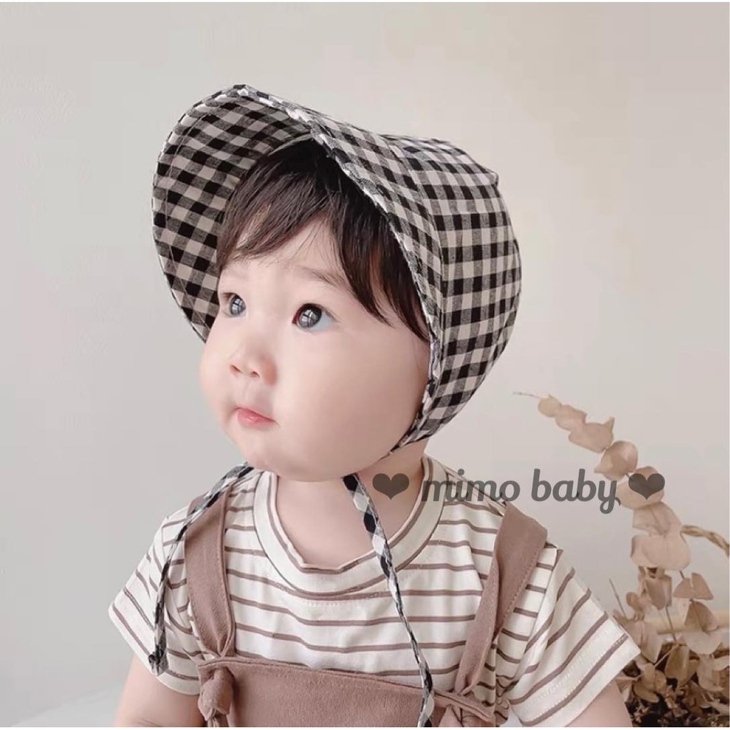 Mũ tiểu thư vải đũi vintage cho bé (0-12m)