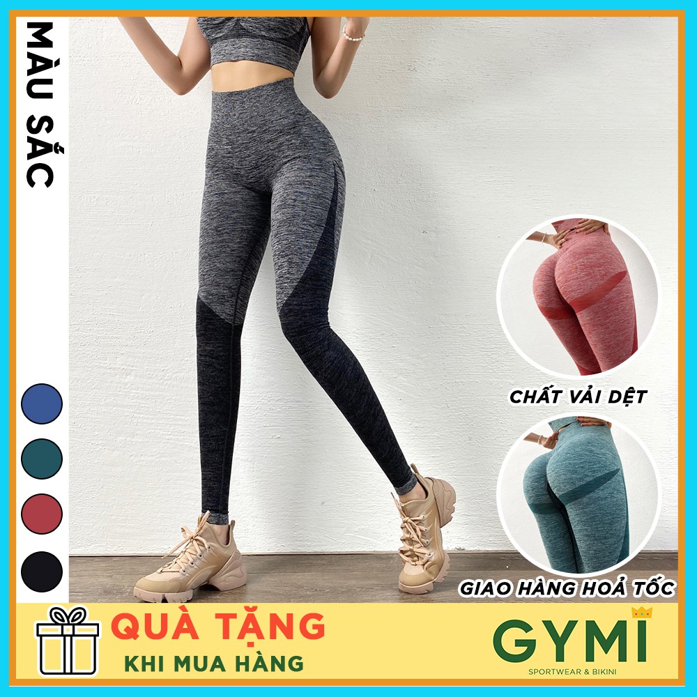 Quần tập gym nữ chun mông GYMI QD25 dáng legging yoga phối màu loang lưng cao nâng mông thể thao