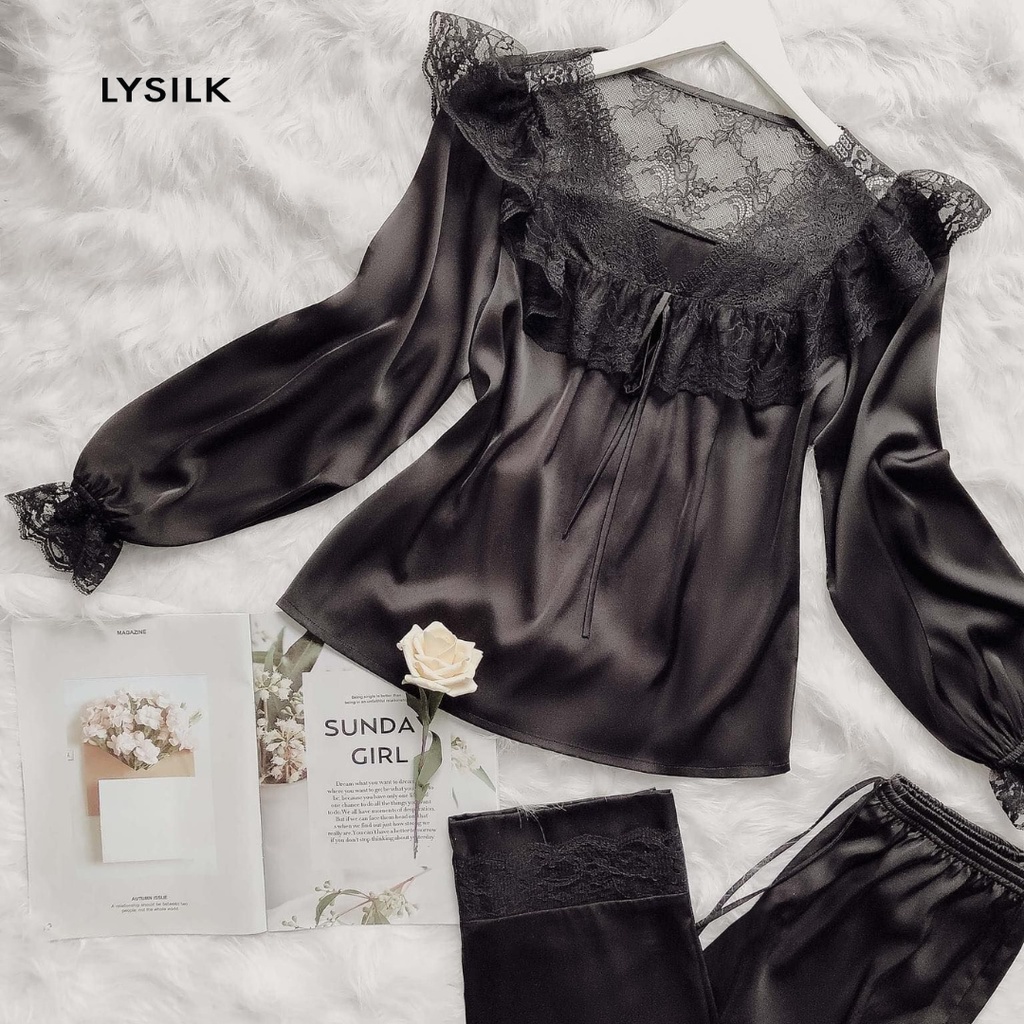 Bộ mặc nhà pyjama đồ ngủ lụa thiết kế cao cấp LYTRENDY - áo tay dài quần dài BN60