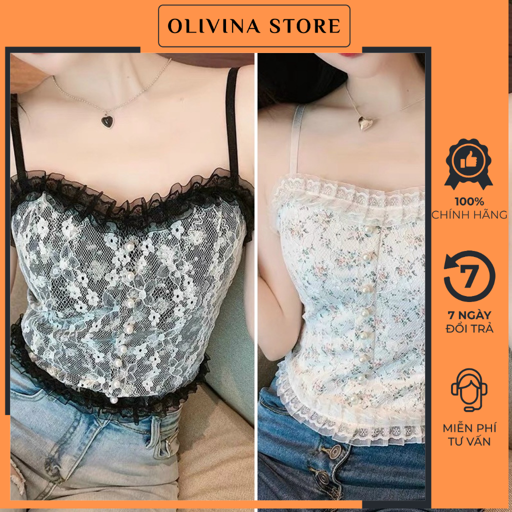 Áo Bra Ren Tiểu Thư Đính Ngọc Siêu Xinh - Áo Croptop Hai Dây Hai Màu Đen Trắng