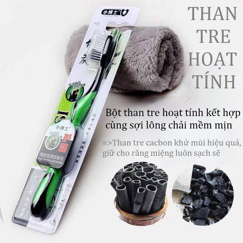 Bàn chải đánh răng than tre BOSSI hoạt tính lông mềm chải sạch răng, khử mùi hôi miệng hiệu quả