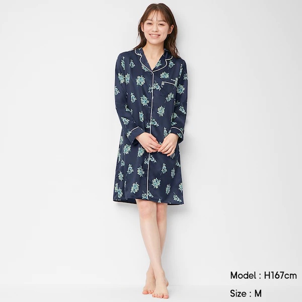 Đầm ngủ GU Nhật - Đầm ngủ satin - Đầm ngủ tay dài