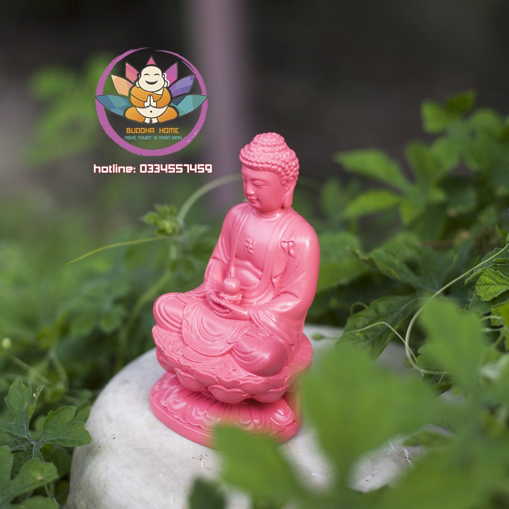 Tượng Đá Phật A Di Đà Cao 11cm màu hồng cánh sen phong thủy, trang trí nhà cửa