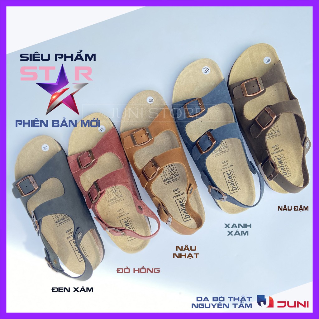 [PHIÊN BẢN MỚI] J02-Dép sandal da bò quai ngang Unisex - Da bò nguyên tấm - Đế trấu - Juni Store