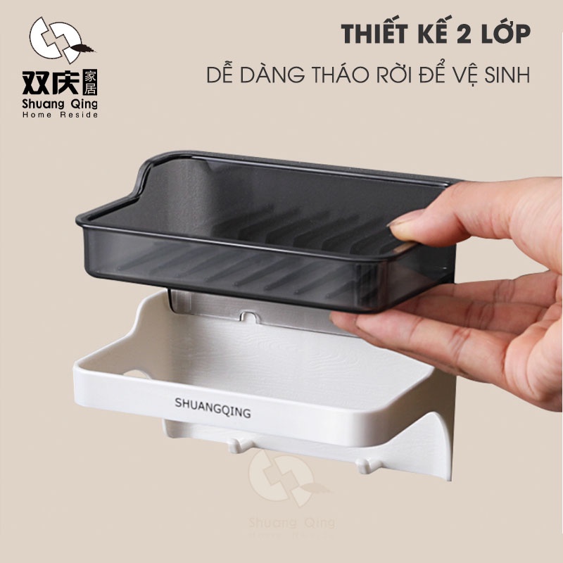 Giá Để Xà Phòng Dán Tường SHUANGQING Kèm Móc Treo Đa Năng SQ-5267