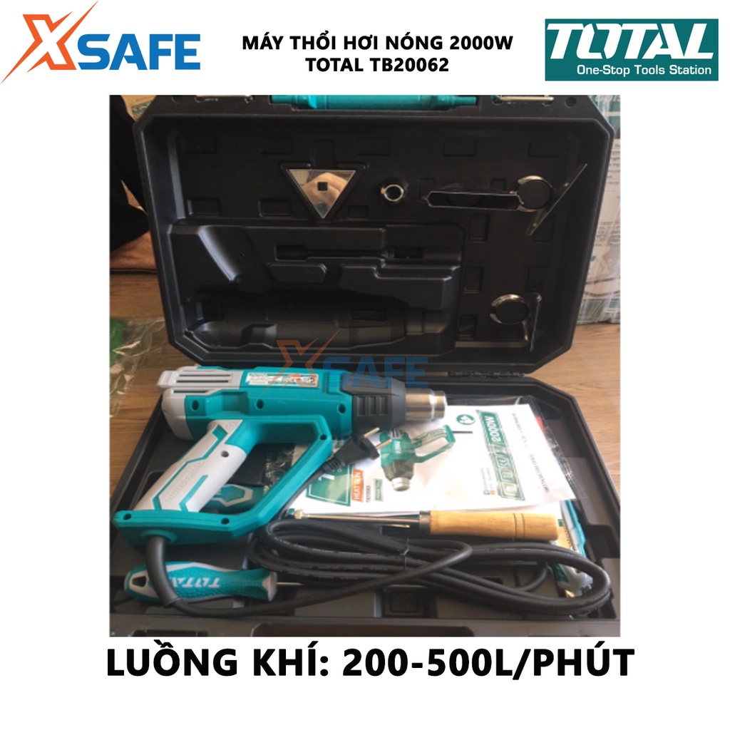 Máy thổi hơi nóng TOTAL TB20062, khò nhiệt cấm tay công suất 2000W, nhiệt độ 50-630°C, dùng uốn cong ống nhựa, nóng keo