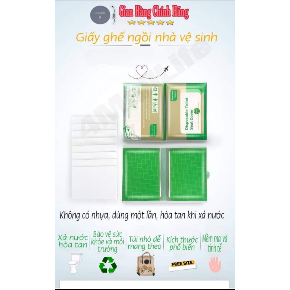 set 10 miếng lót bồn cầu dùng 1 lần cho du lịch có khử khuẩn hòa tan trong nước