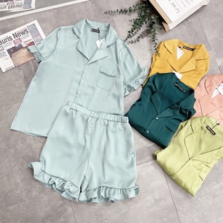 Bộ lụa quần đùi viền bèo