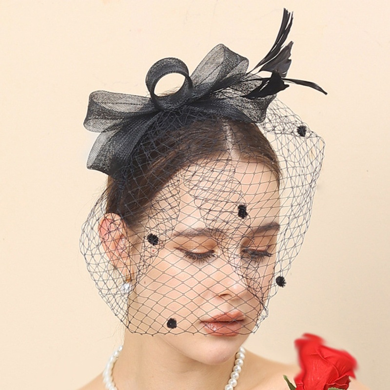 Băng Đô Cài Tóc Phối Lưới Đính Lông Vũ Dành Cho Cô Dâu