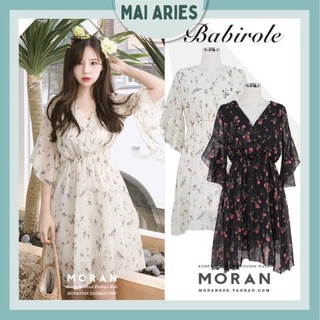 Váy Voan Hoa Nhí Ngắn Đầm Trắng Tiểu Thư Dáng Dài Xòe Dự Tiệc Moran Dự Tiệc Cổ V Tay Lỡ Phồng Sang Đẹp Mai Aries