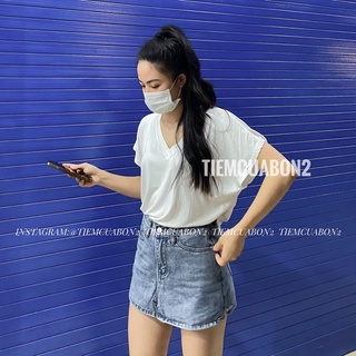 Áo thun cổ tim trơn basic, áo phông cổ tim cotton mát